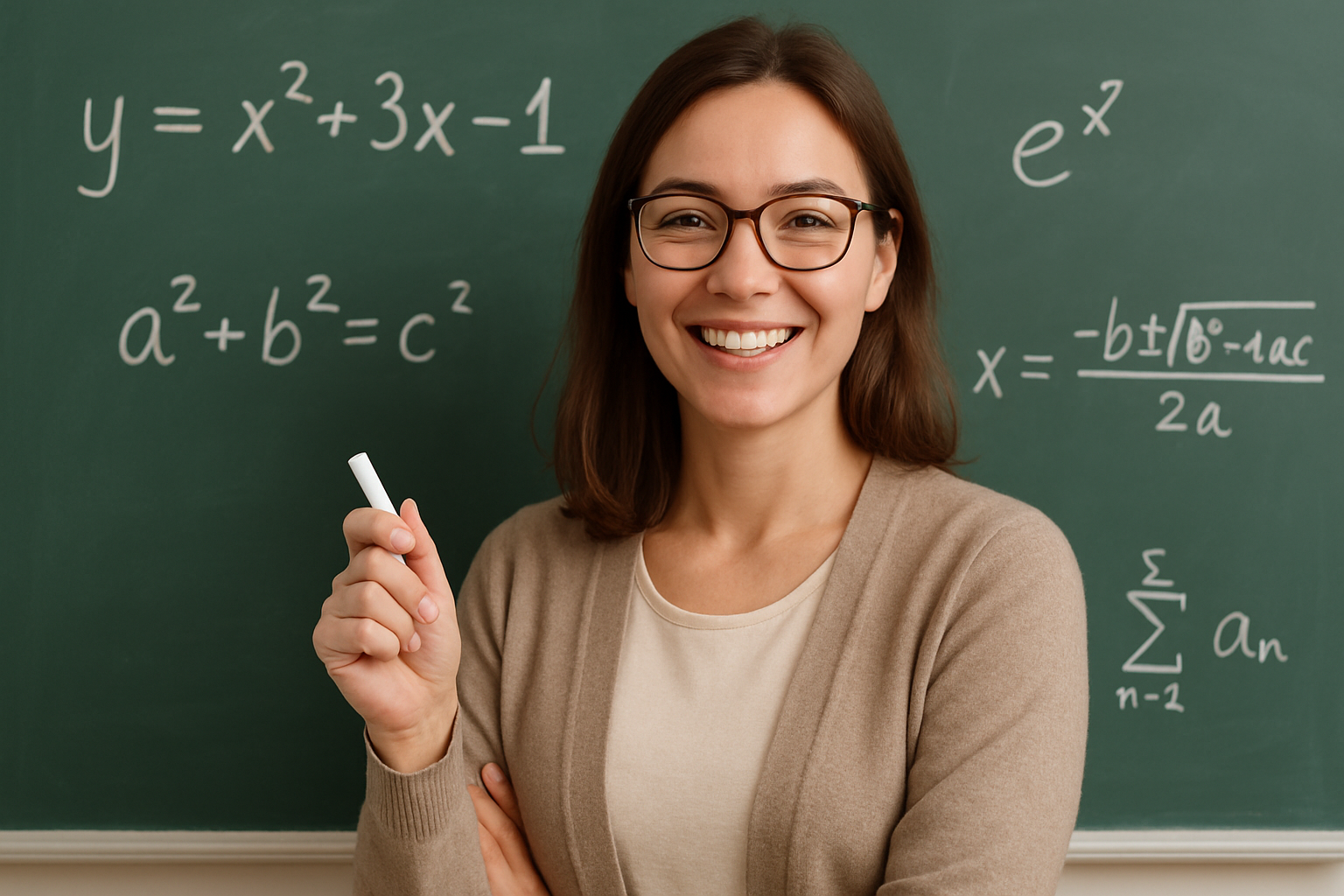Build an image of a teacher whos smiling thats 800x600 image size