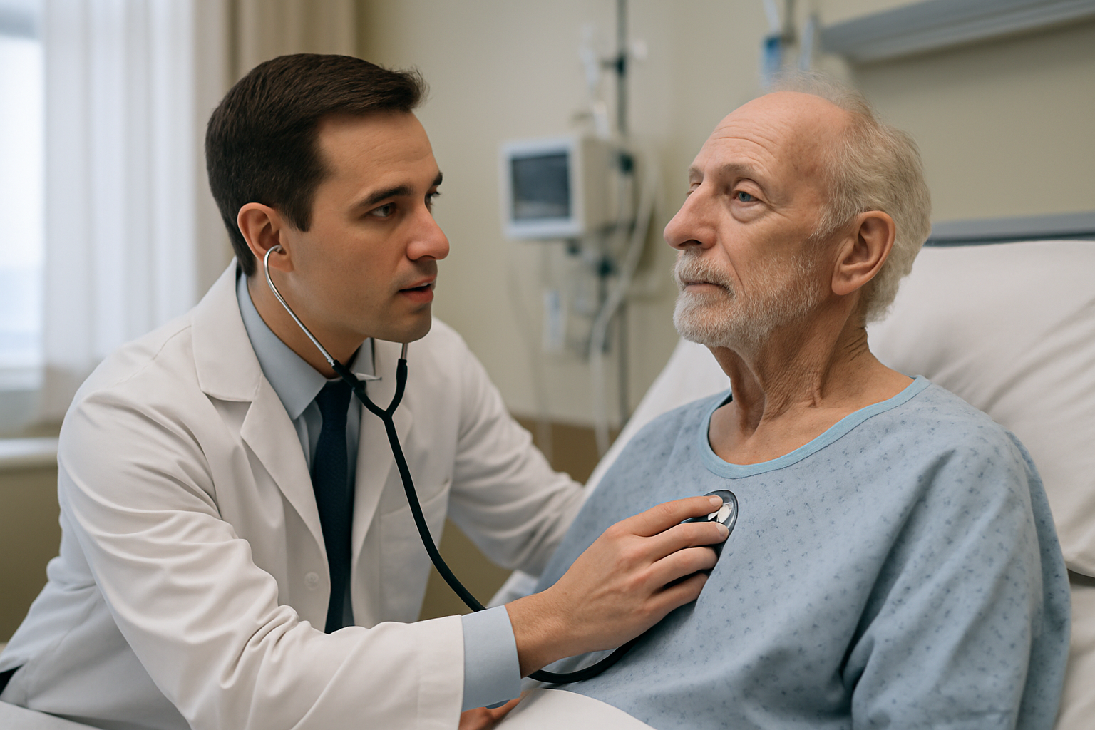 I need a picture of a doctor diagnosing a patient in a hospital