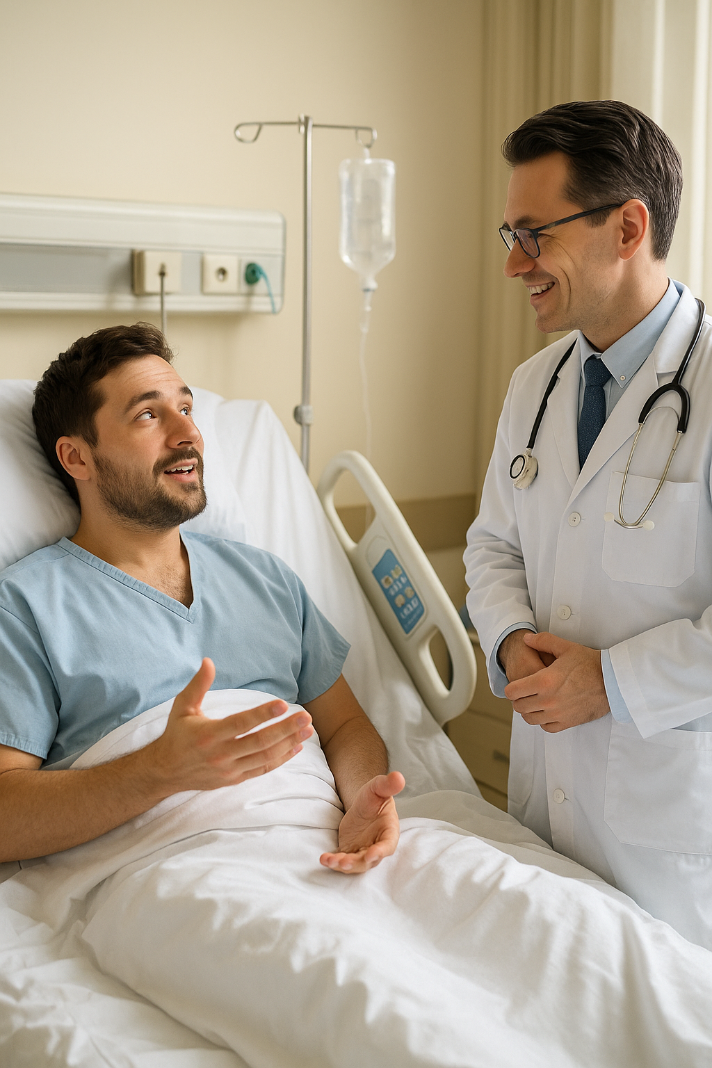 Patient in bed speaking to a doctor in a hospital-2